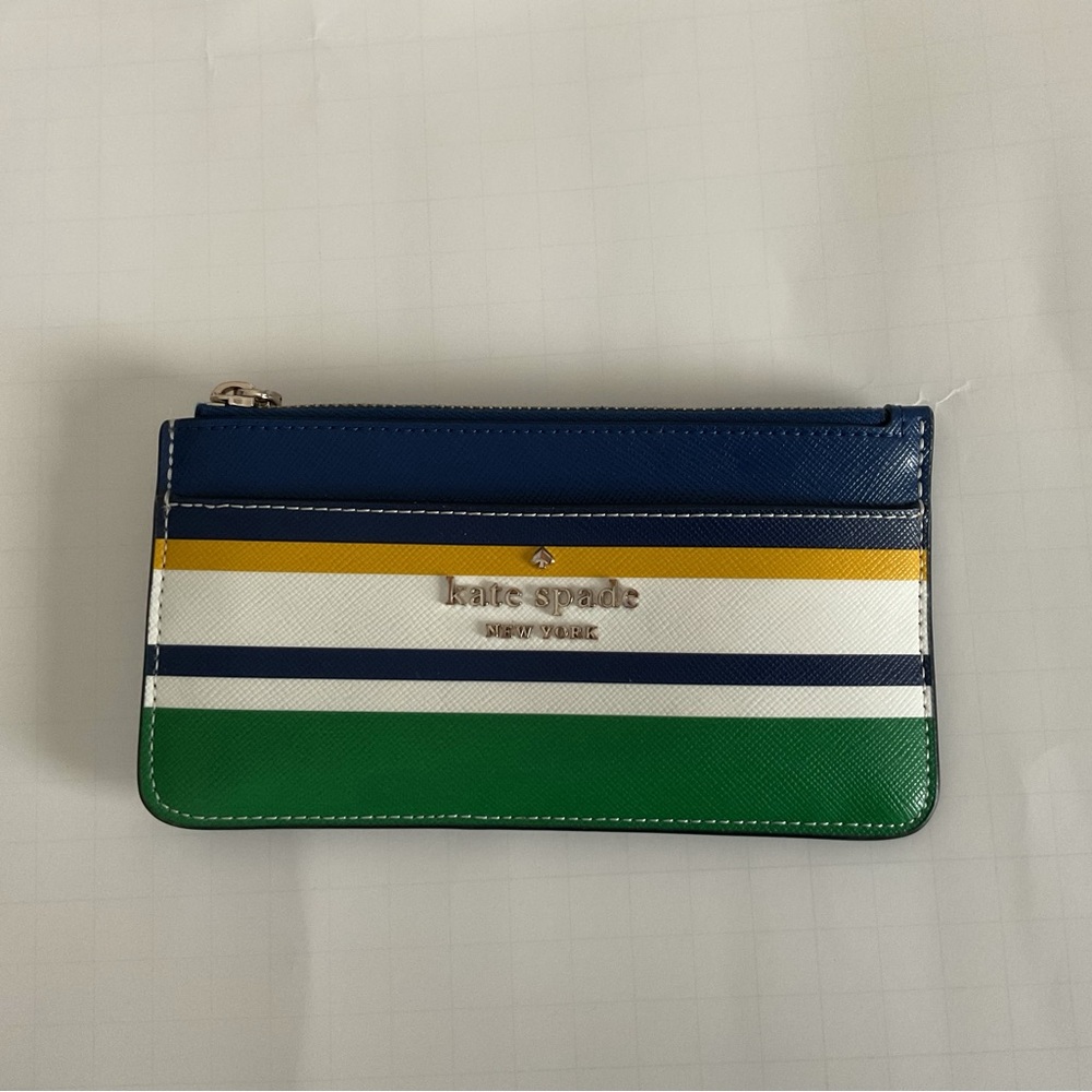 Kate Spade Blue and Green Large Slim Card Holder